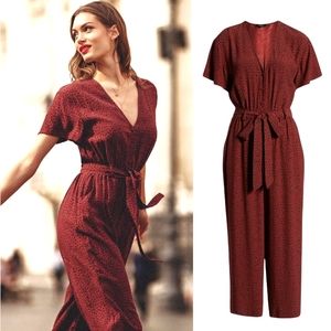 NWT! Rails Red Cropped Jumpsuit Short Sleeve V- neck Size S